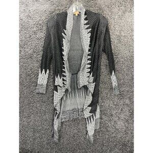 Takara Long Tail Open Knit Black Geometric Cardigan Sweater Duster Size Small
